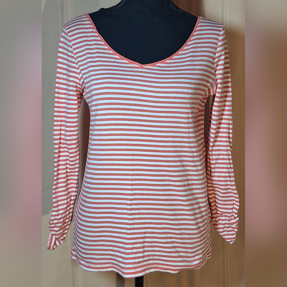 ESPRIT Coral and White Striped Long Sleeve Tee